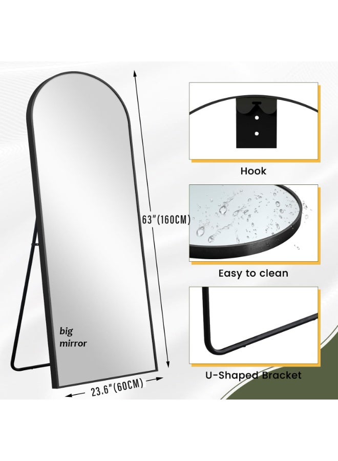 Vphom Arched Full Length Mirror with Stand, 160x60cm Arch Floor Mirror, Full Body Wall Mirror Hanging, Leaning or Freestanding, HD Explosion-Proof Glass, Aluminum Frame Decorative Mirror for Bedroom, Living Room & Dressing Area – Black - Image 5